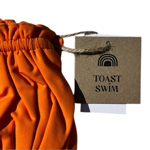 🌻NEW w.tag Free People x Toast Signature Ruffle Bandeau Top in Tiger Orange Med - Picture 4 of 14